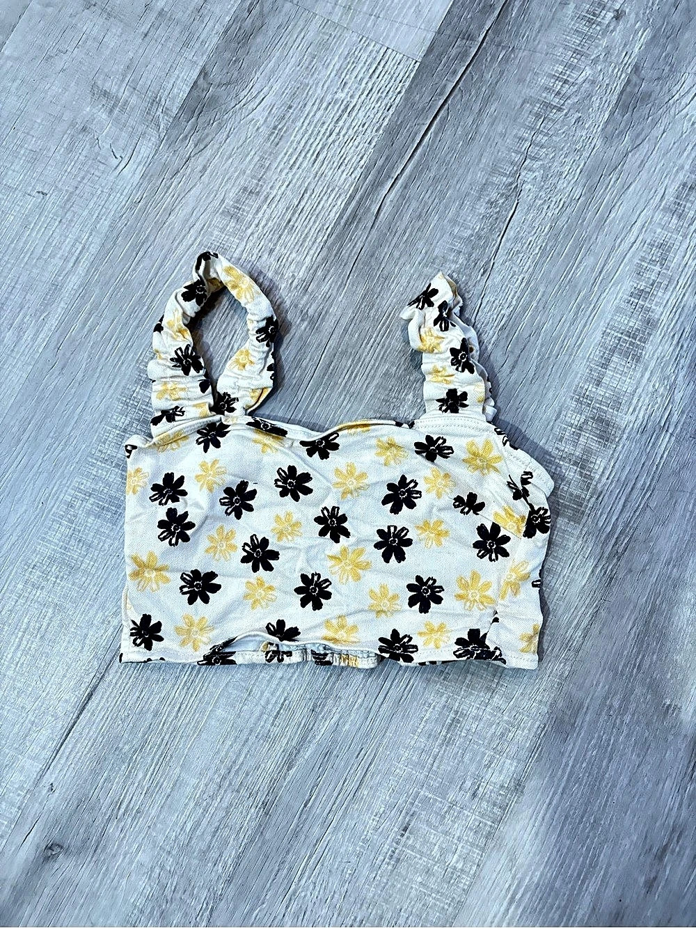 Zara Floral Smocked Crop Top White & Yellow